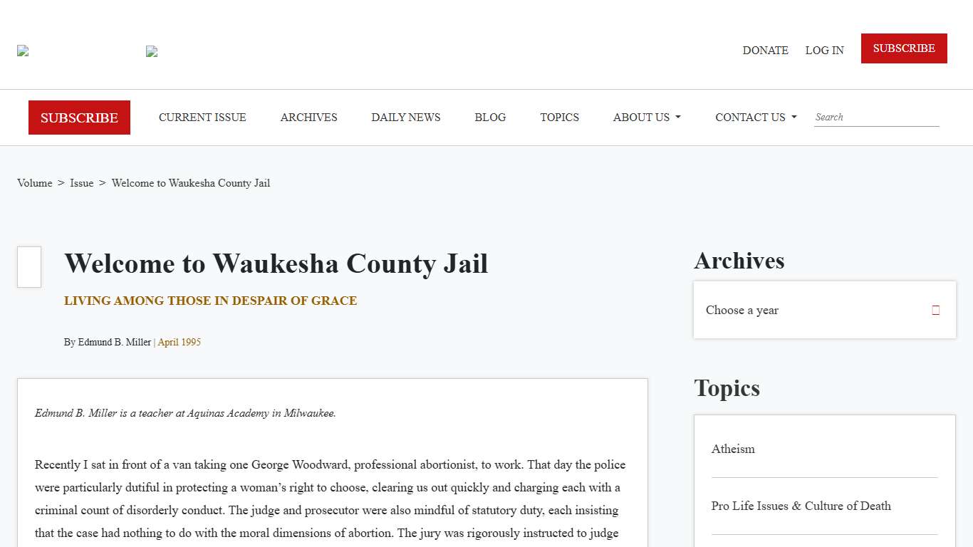 Welcome to Waukesha County Jail | New Oxford Review
